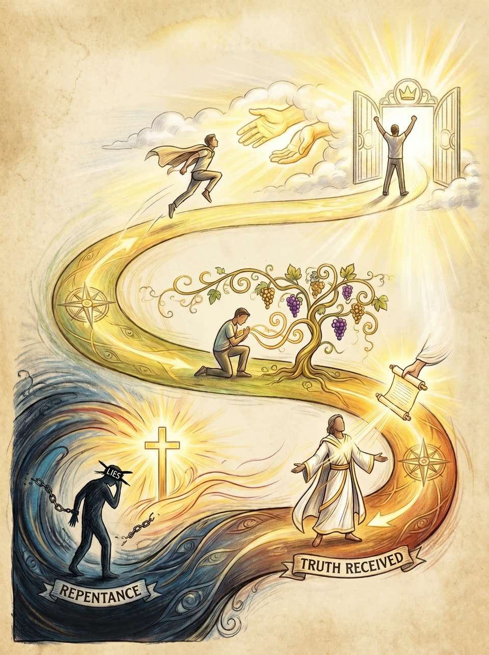 Illustrated artwork of the journey of faith