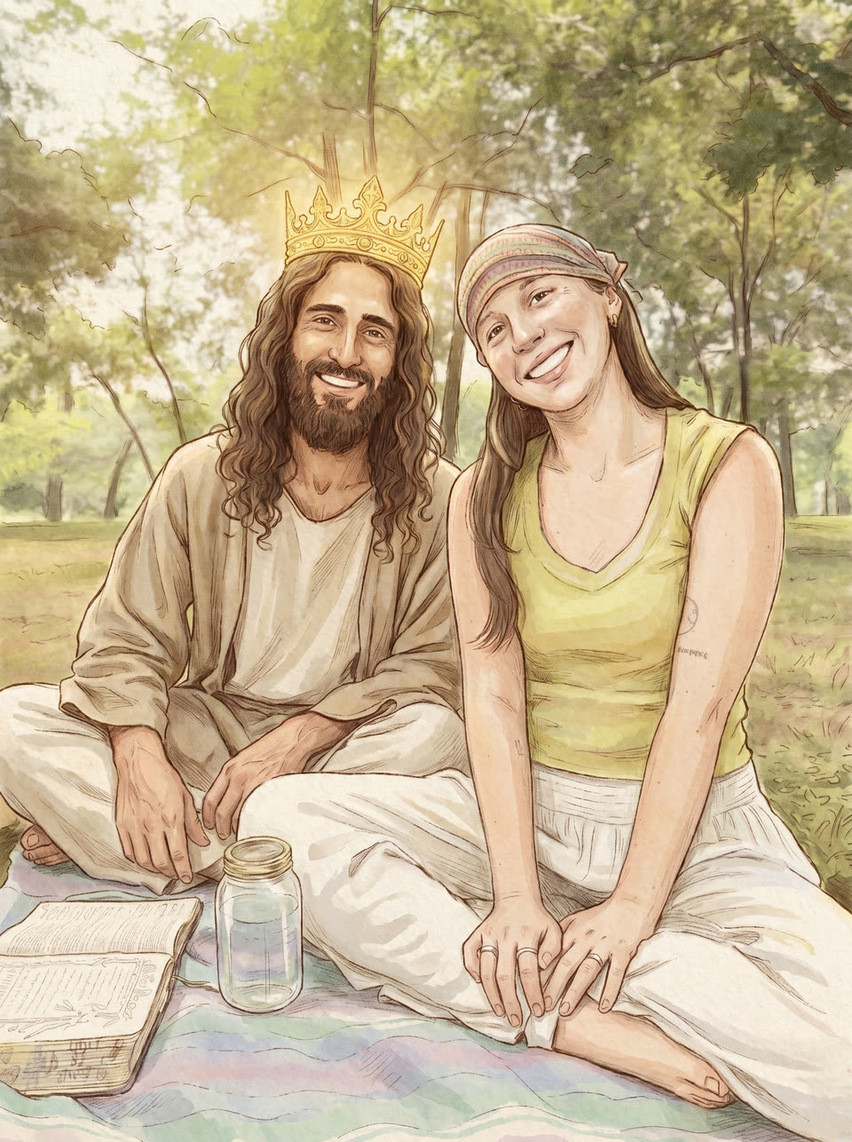 Illustrated artwork of walking with Jesus